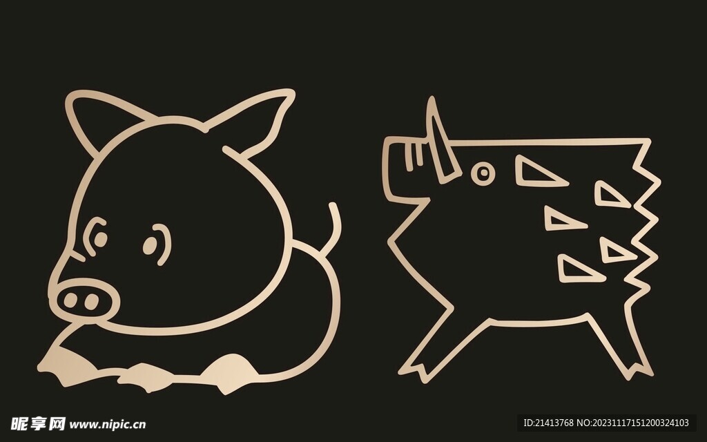 手绘线描小猪