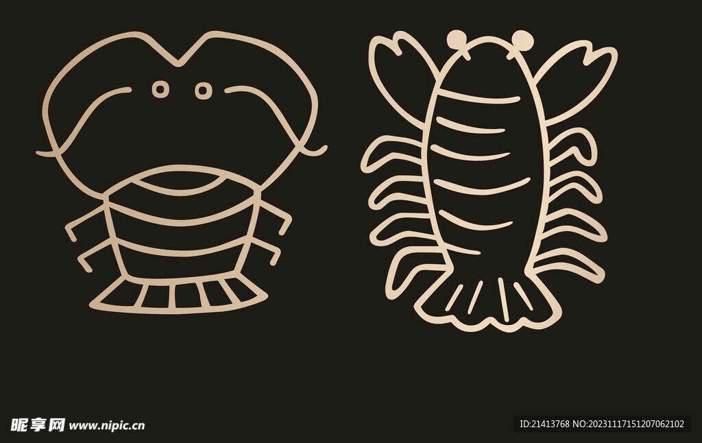 手绘线描虾 