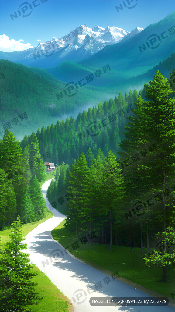 二次元 森林 山峰绿树 朦胧感