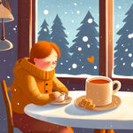 冬天温馨海报，暖心姜茶，温暖您心，服务真情，感恩有您，画面丰富，有质感，插画