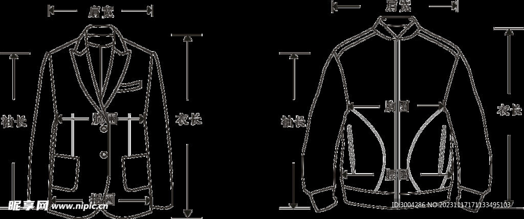 尺寸测量示意图 西装 夹克