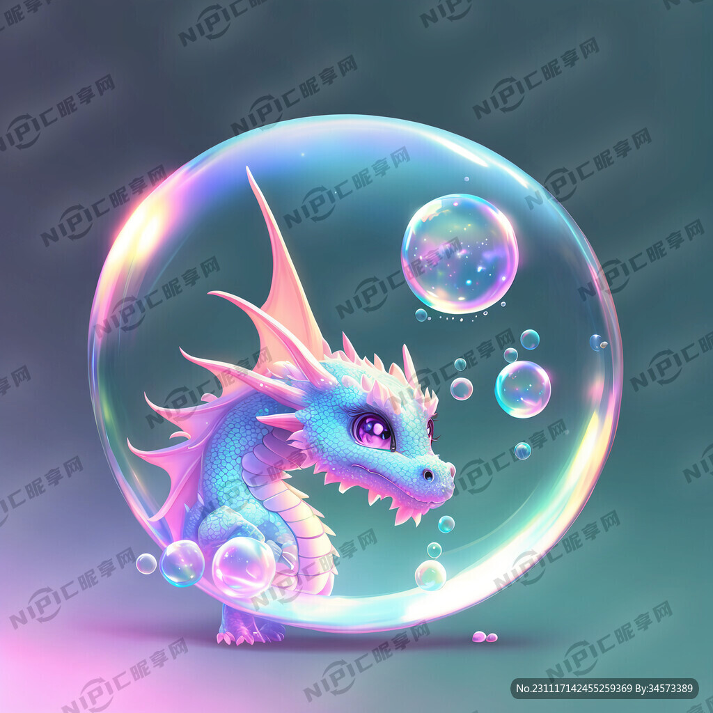 龙 卡通 可爱 梦幻泡泡
