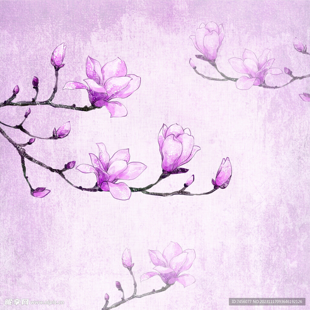 紫色兰花水彩挂画装饰画