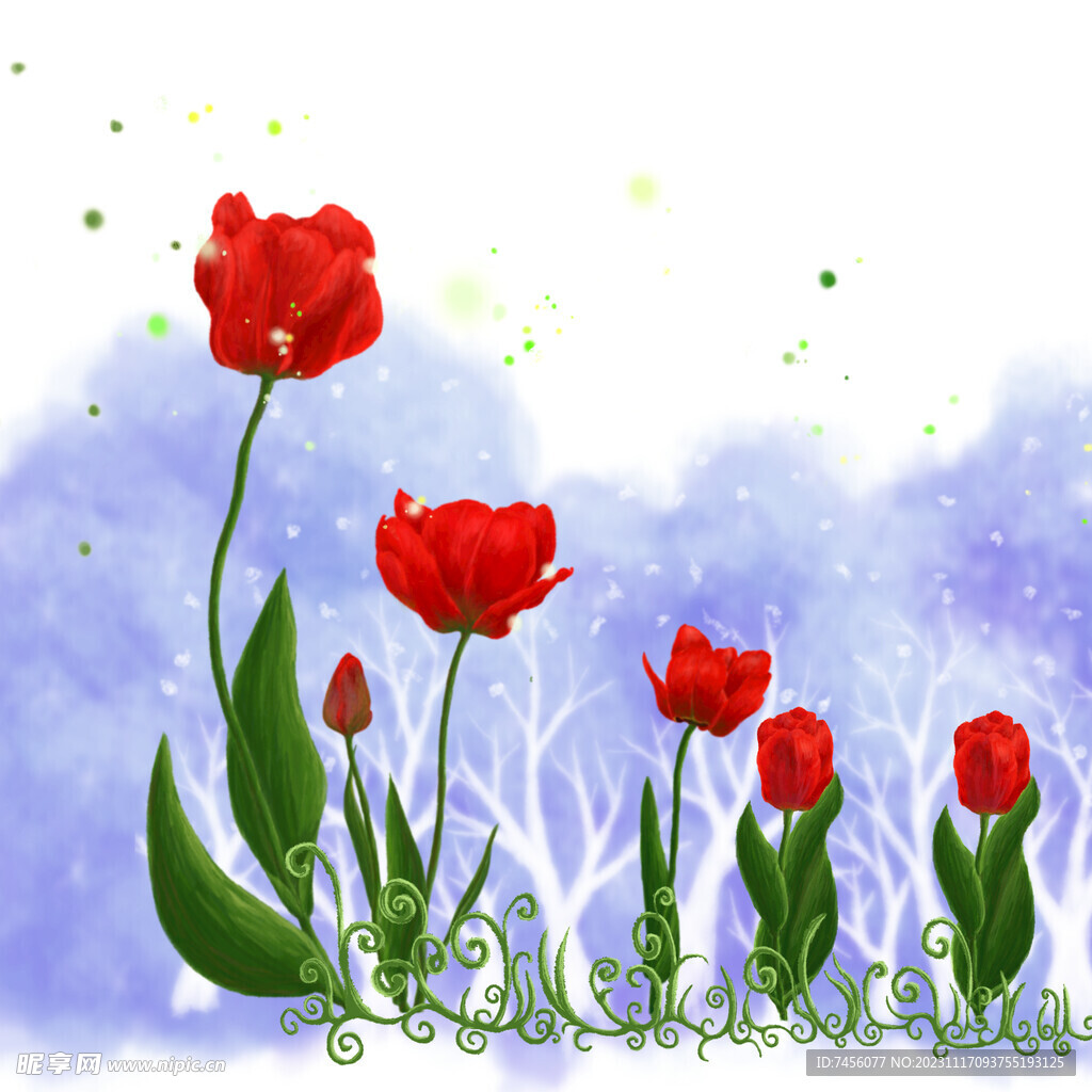 水彩红色花卉艺术挂画装饰画
