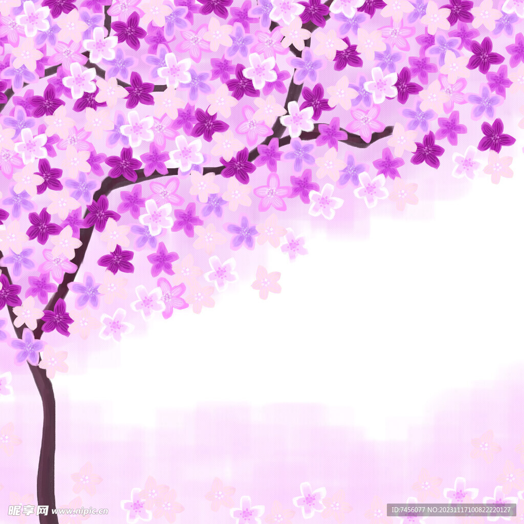 紫色花卉水彩树挂画装饰画