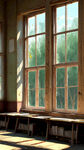 老教室，老教室窗户，窗户外边是杨树