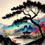 色彩鲜艳的圣地 中国传统 不要水墨画