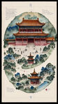 北京地标建筑手绘国画风格