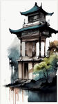 上海地标建筑手绘国画风格