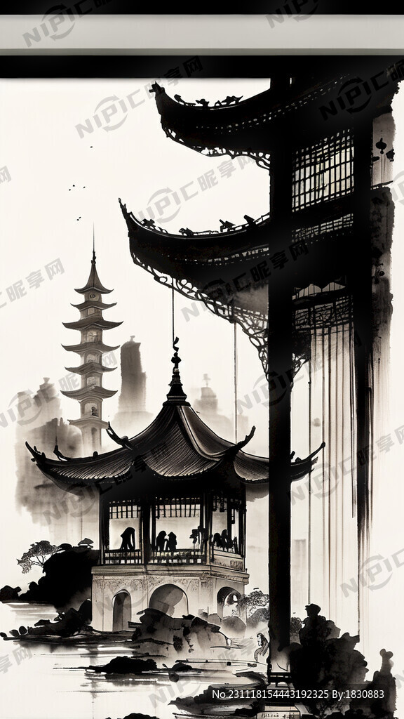 上海外滩 中国风 中国画 写意