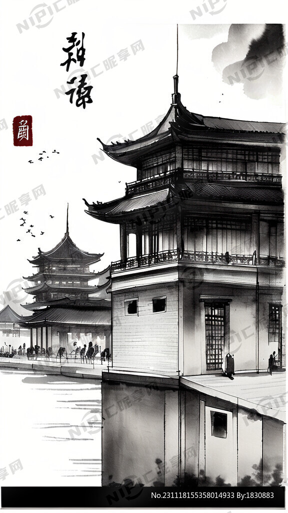 上海外滩 中国风 中国画 写意