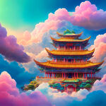 色彩鲜艳的神仙住的地方 十多座美丽的宫殿 层层叠叠在彩云间 小仙女隐约在其中