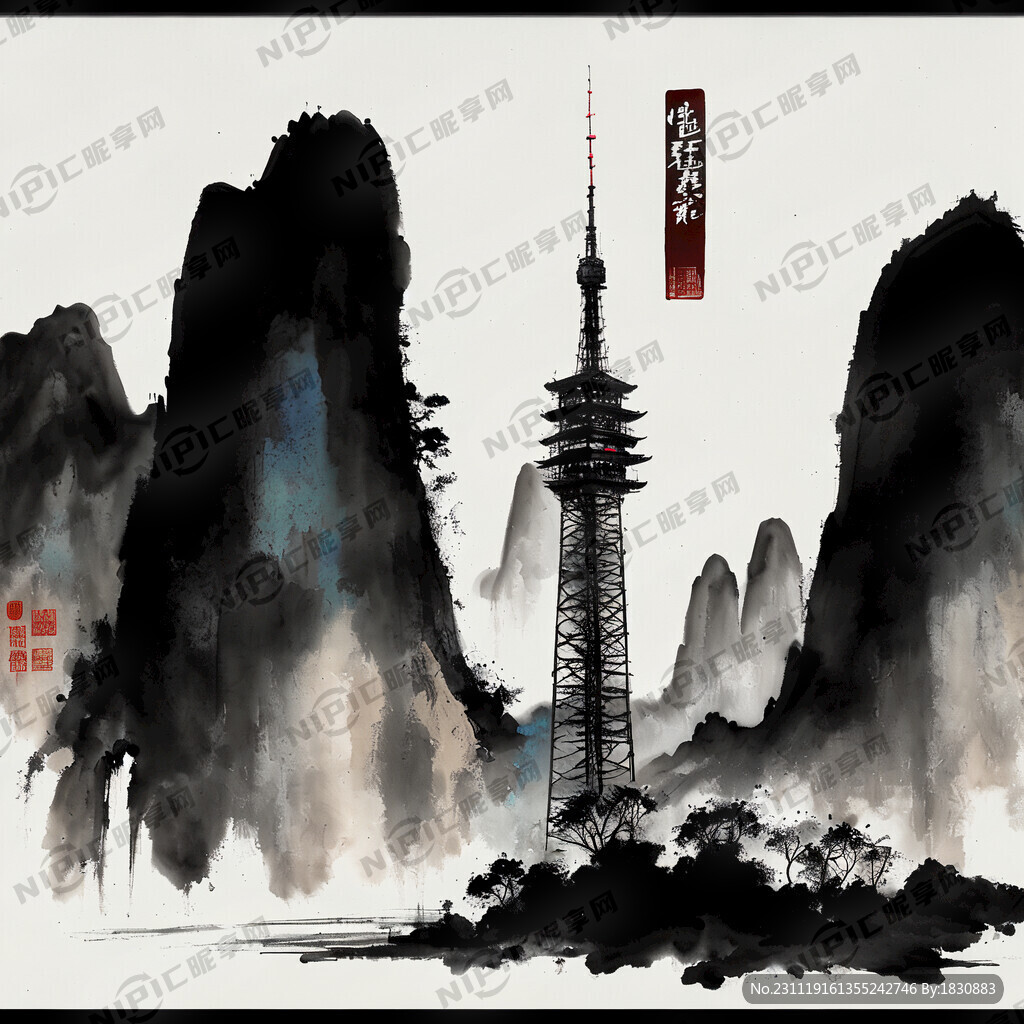 广东 电视塔 风光 泼墨 写意