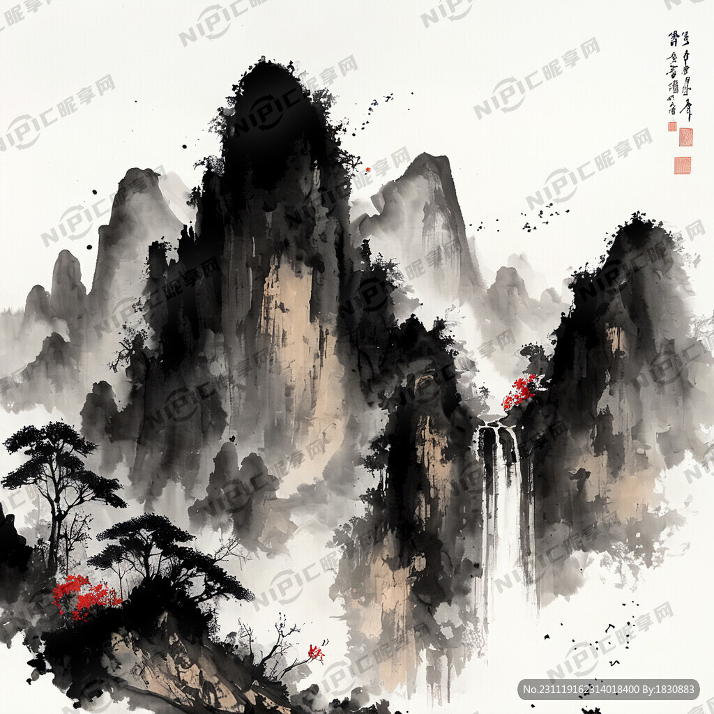 广西 风光 泼墨 水墨风格