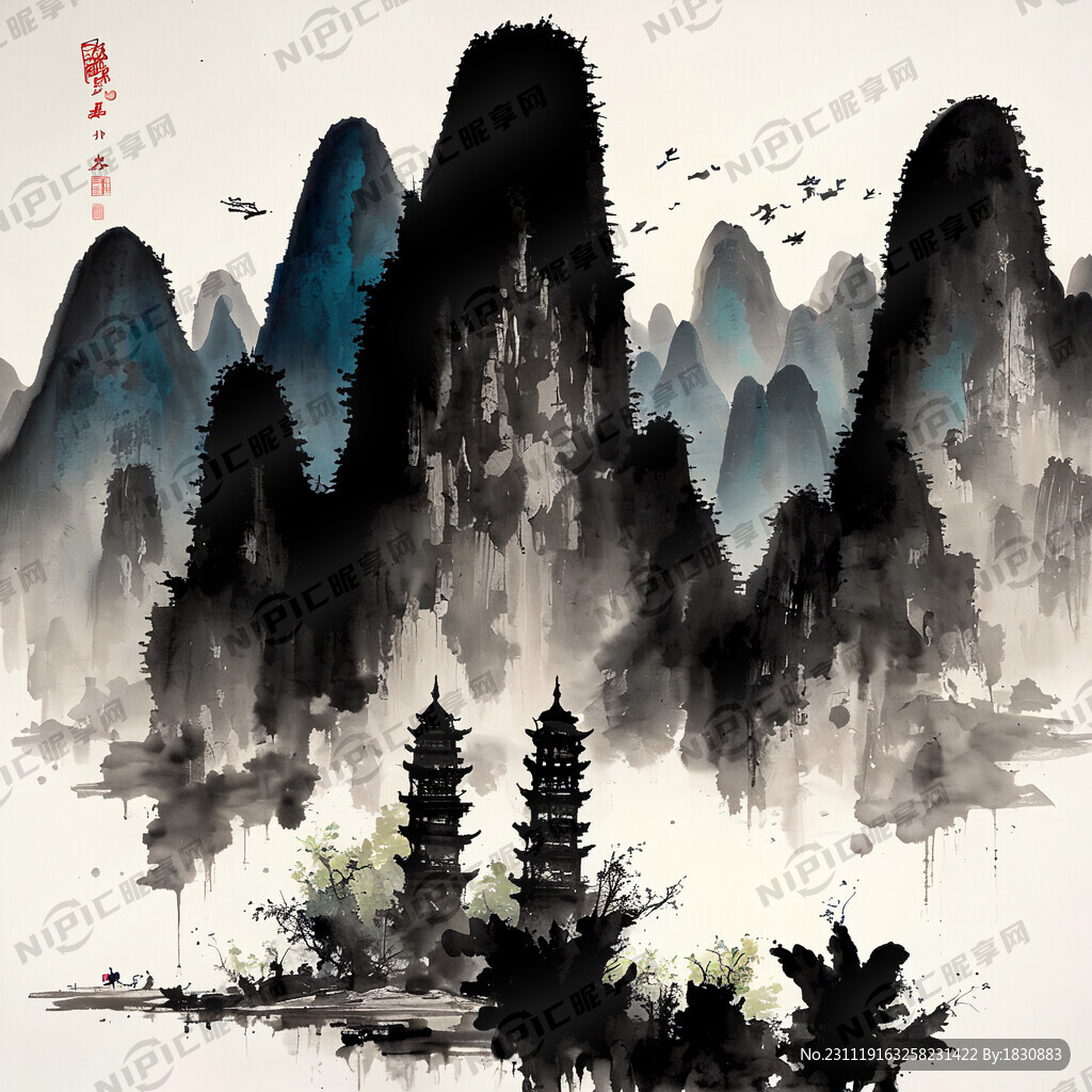桂林 风光 泼墨 水墨风格