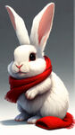 可爱的小兔子全身 白色的大耳朵带个红色围巾 白色背景