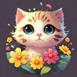 可爱卡通手绘猫咪花朵