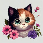 可爱卡通手绘猫咪花朵 纯白背景