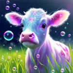 小牛 透明感 草地 泡泡 全息色 可爱 百合花 艺术创想