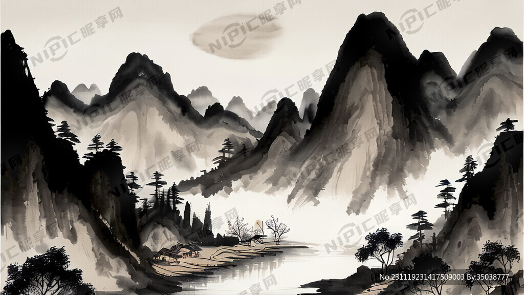 山谷 中国风 中国画 山水