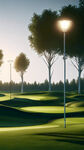 球场高杆灯场景展示  高尔夫球场  高杆投光灯  夜景 白光 现实场景