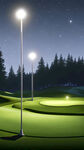 球场高杆投光灯 高尔夫球场 白光 夜景