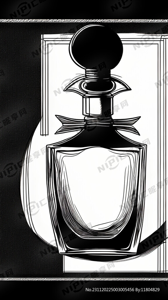 素描画 香水瓶 长方形 白底