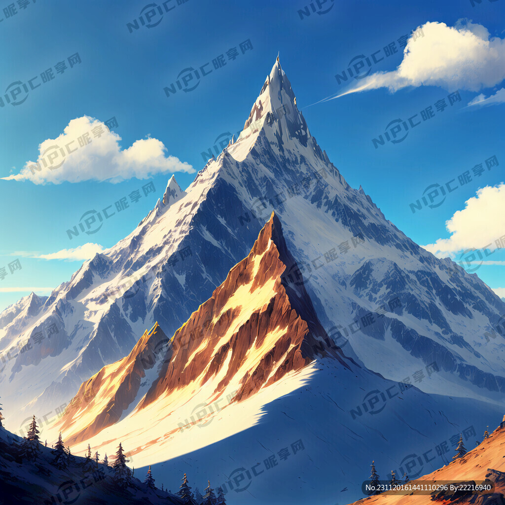 日照金山  蓝天  雪山