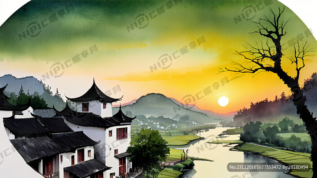 超大广角 俯视视角 皖南乡村 