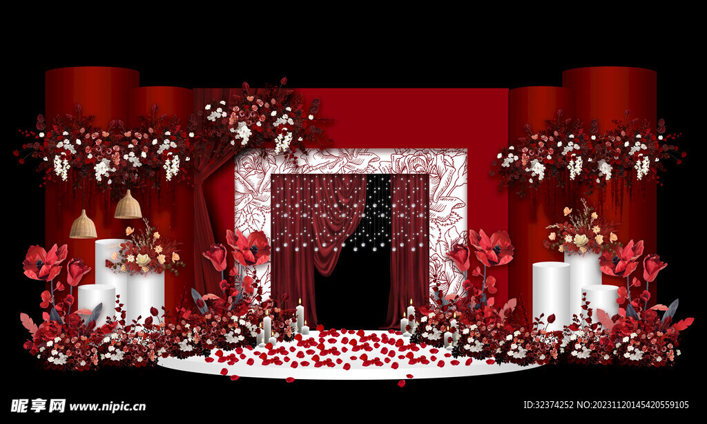 红色风格婚礼舞台设计效果图
