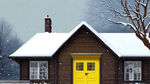 房子  窗户 门   正面  雪景   农家院 贡，黄色