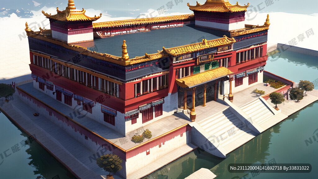 藏式商业街 建筑回形布置 鸟瞰