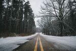 雪中树林和道路