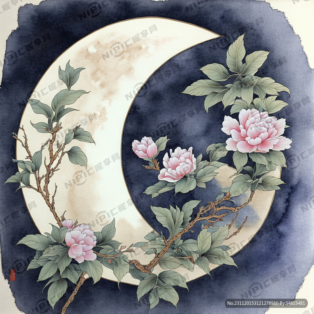 手绘 月亮巴 国潮风