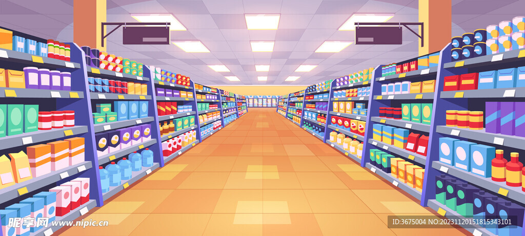 超市货架陈列插画