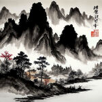 山谷，中国风，中国画，山水，水墨风格，写意，意境，高雅，高清，清廉如竹