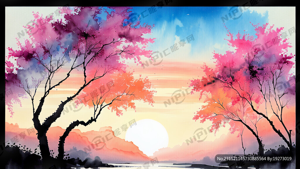 蓝天白云太阳 河流 桃林