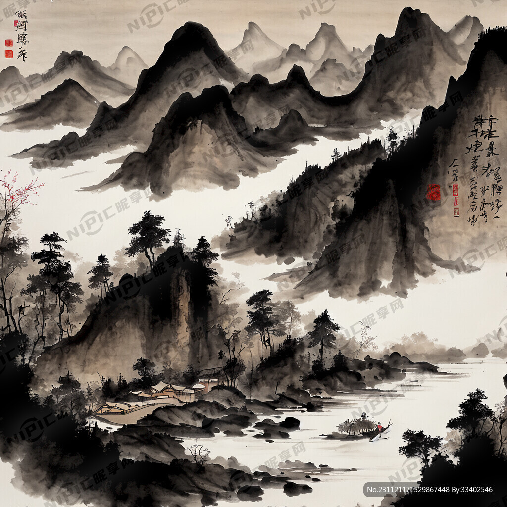 山谷 中国风 中国画 山水