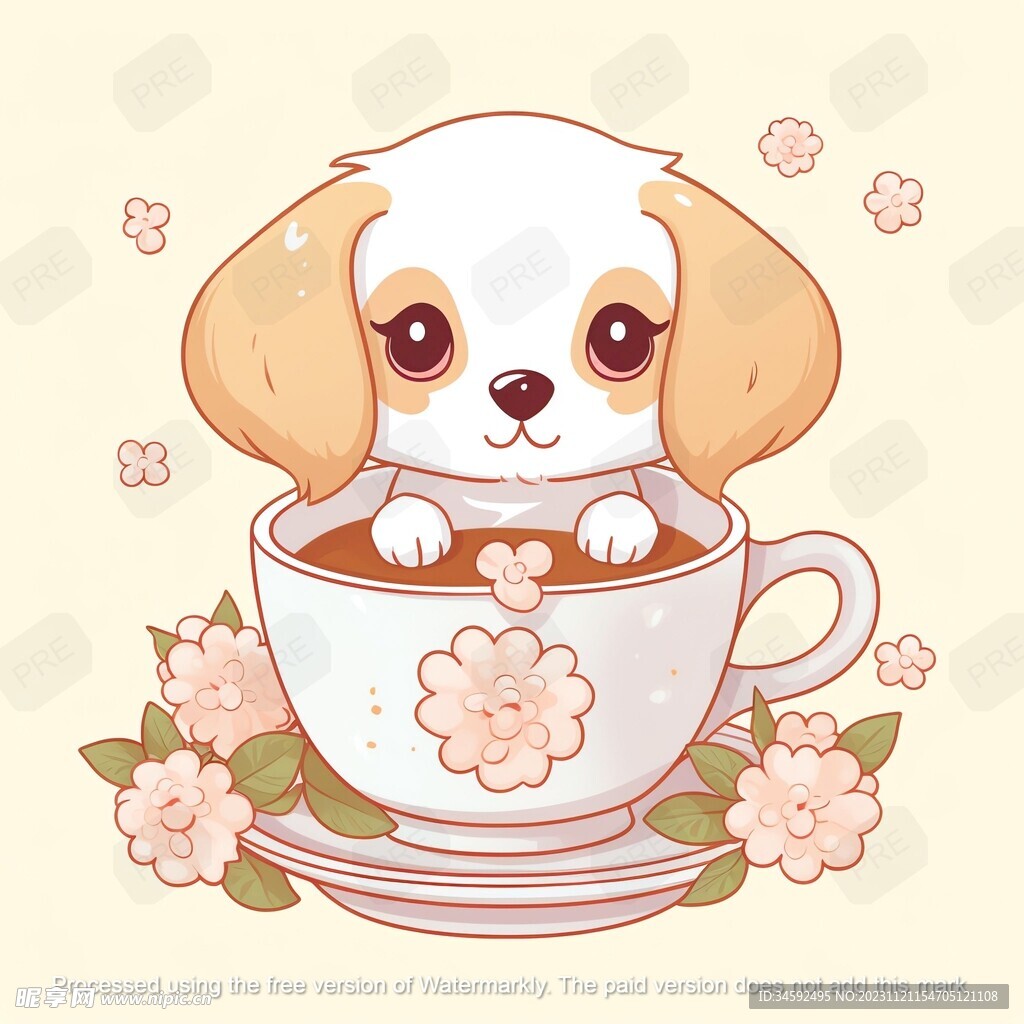 单层可爱的小狗在杯中