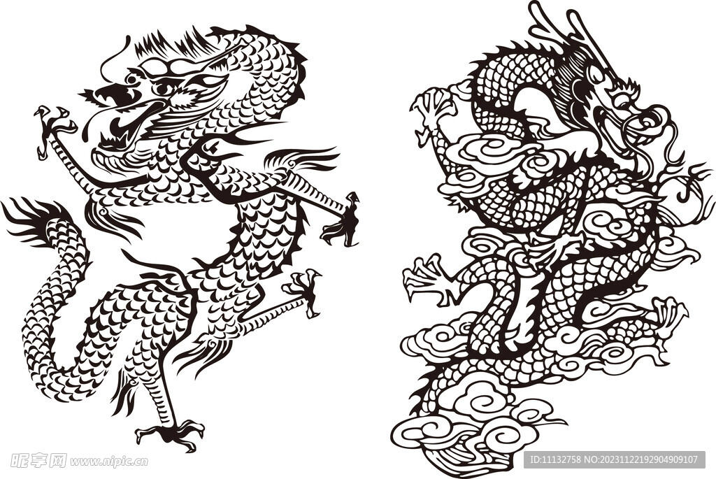 传统线描中国龙