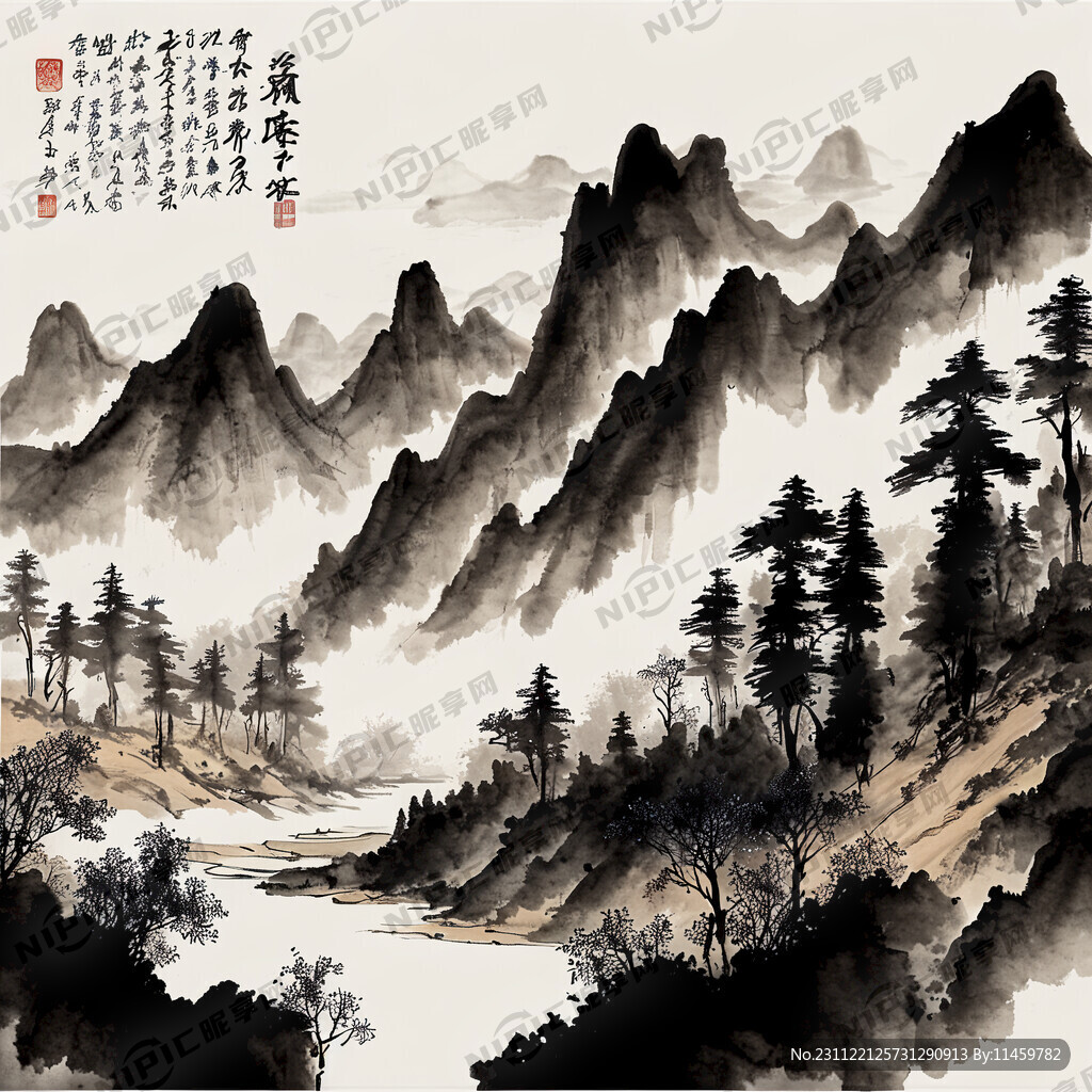 山谷 中国风 中国画 山水