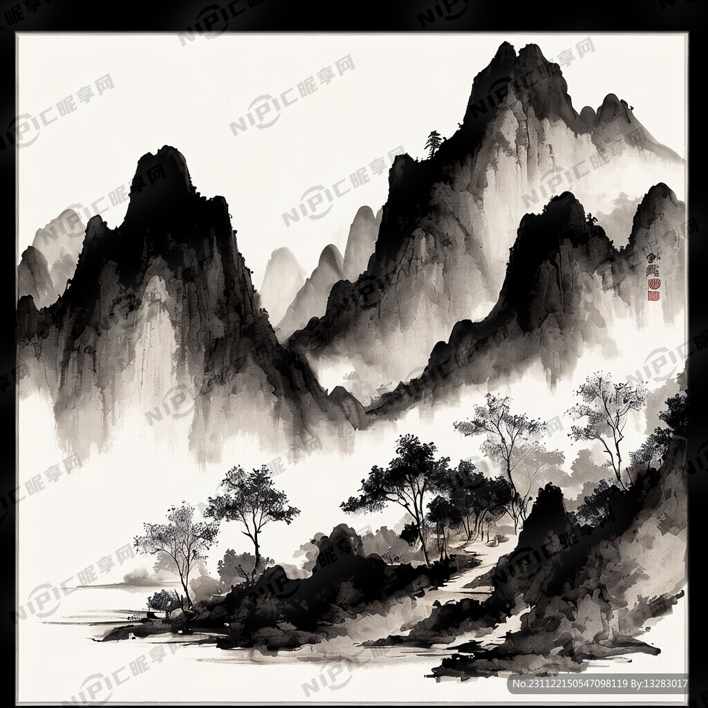 山谷 中国风 中国画 山水