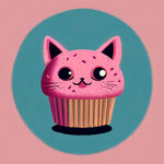 纸杯蛋糕 卡通猫头 动物脚印印 背景是浅粉色动物脚印平铺