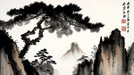 悬崖，松，水墨，中国画
