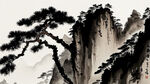 悬崖，松，水墨，中国画