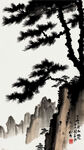 悬崖，松，水墨，中国画