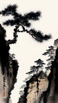悬崖，松，水墨，中国画