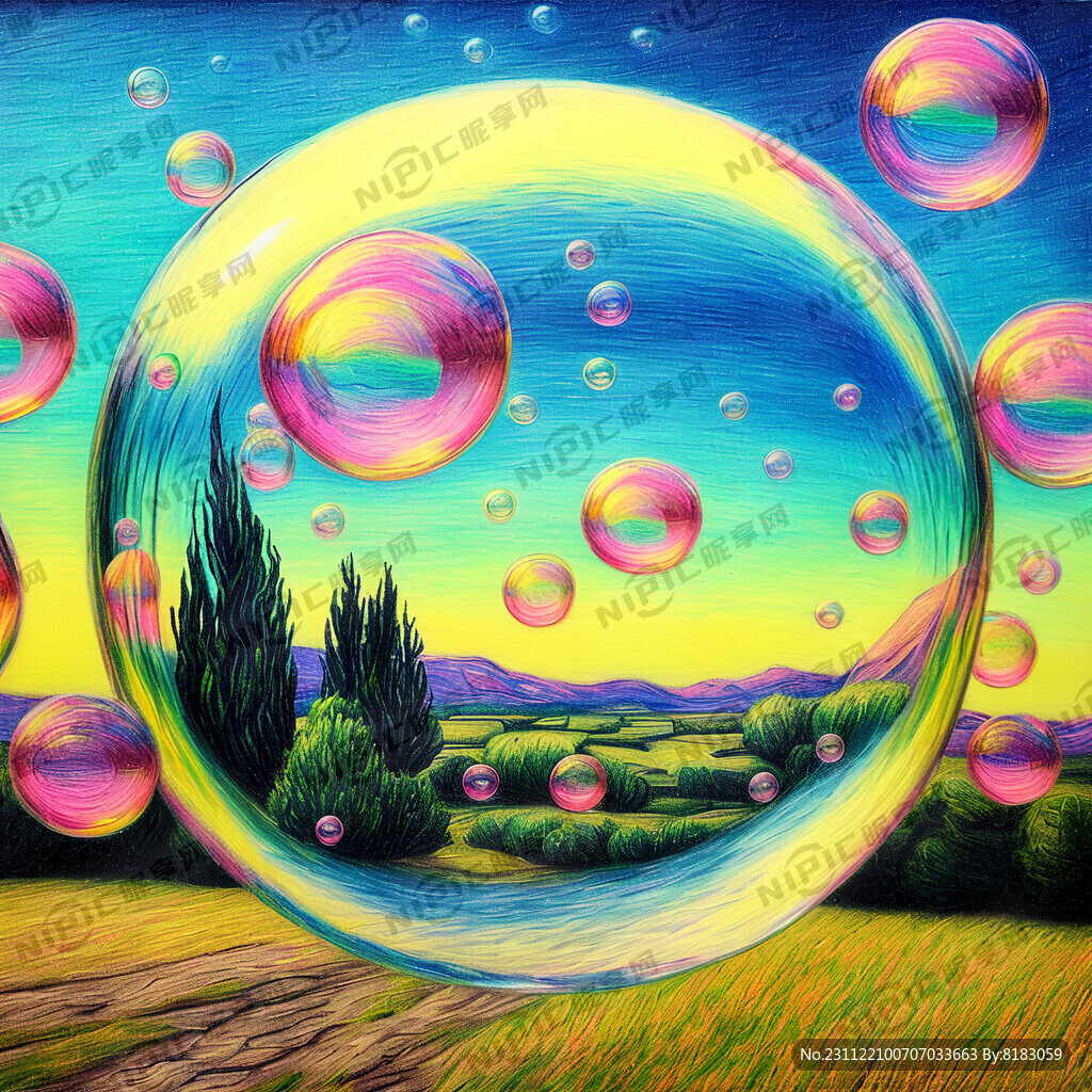 彩铅 梦幻 泡泡 风景画