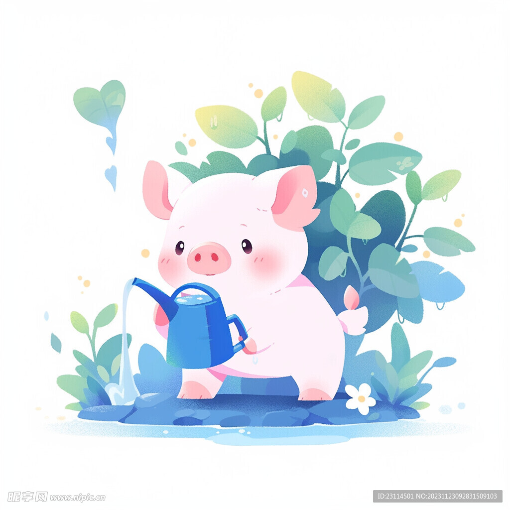 浇水的小猪