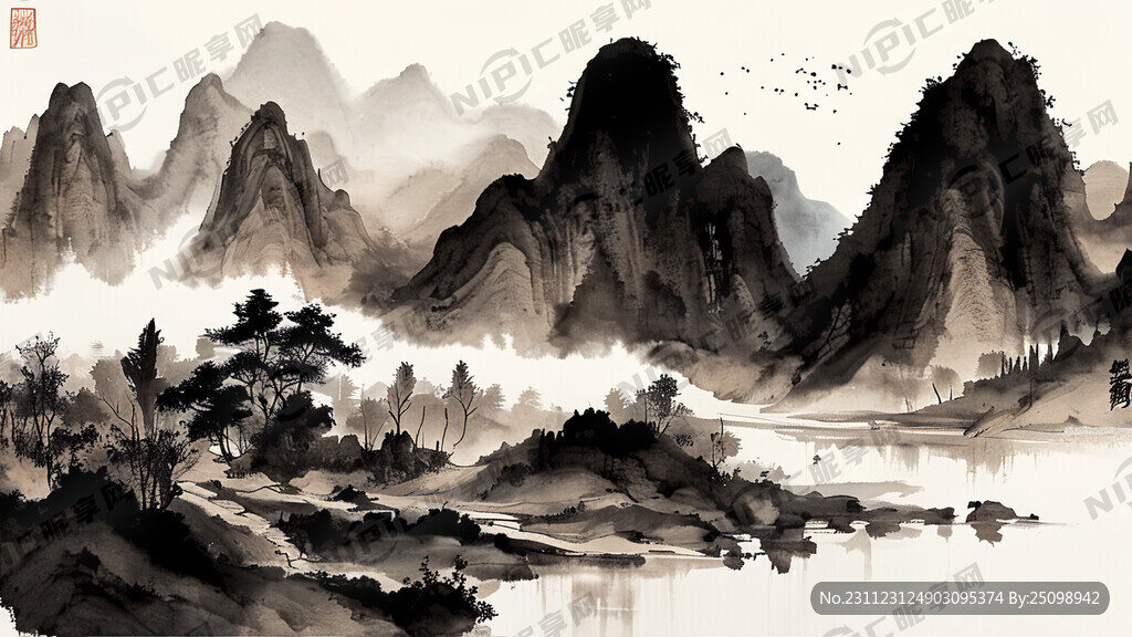 山谷 中国风 中国画 山水